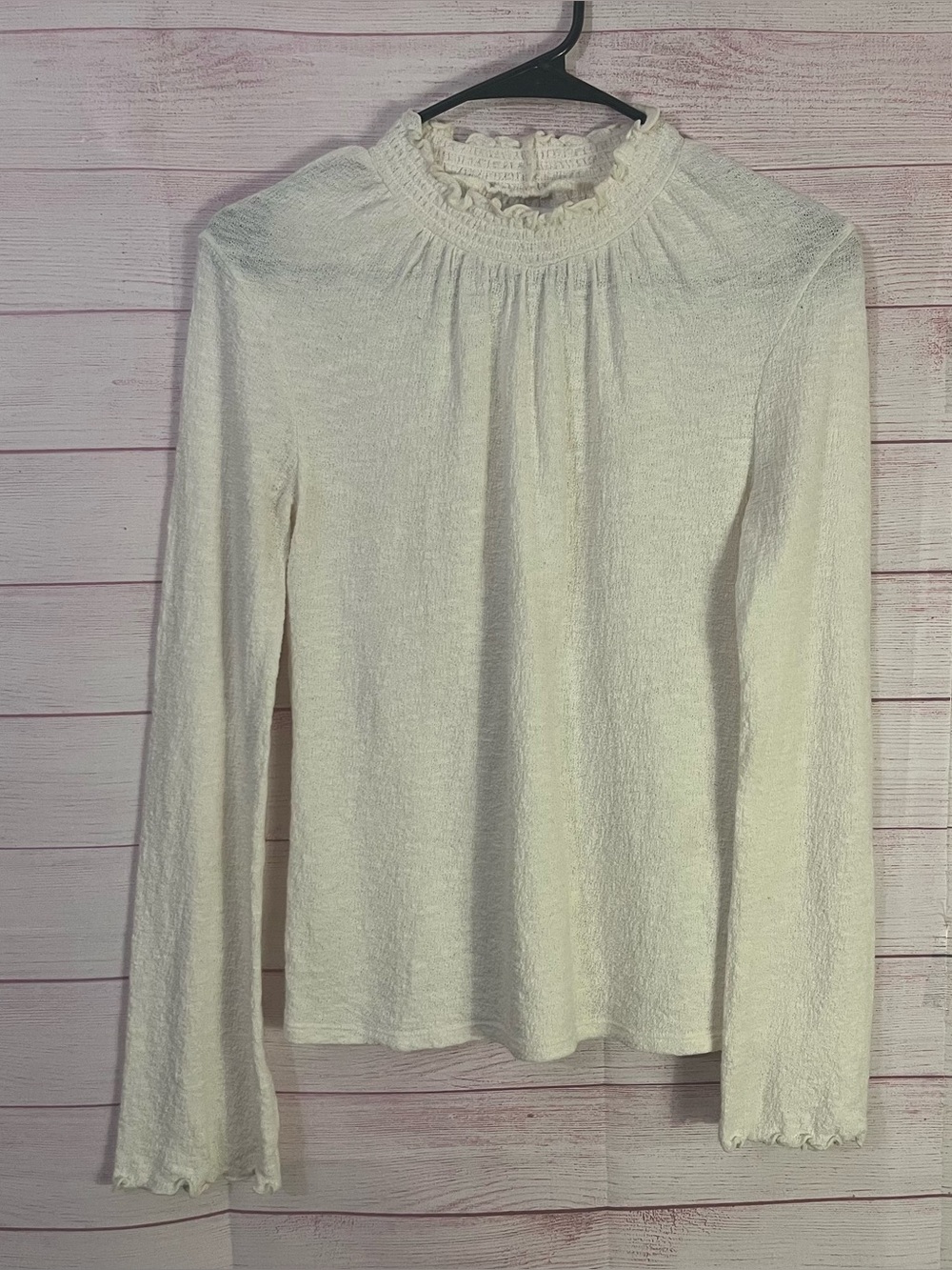 Madewell‎ Texture & Thread ruffled mock neck lettuce Edge Sleeve Top Size XXS
